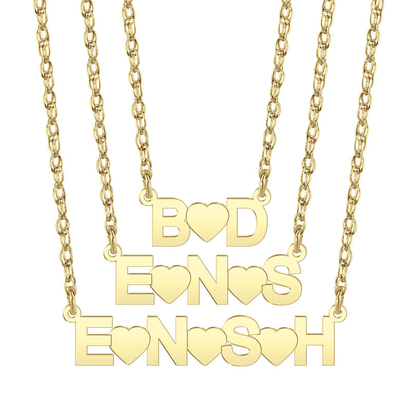 High Polished Initials with Hearts Pendant in 10k Yellow Gold image number null